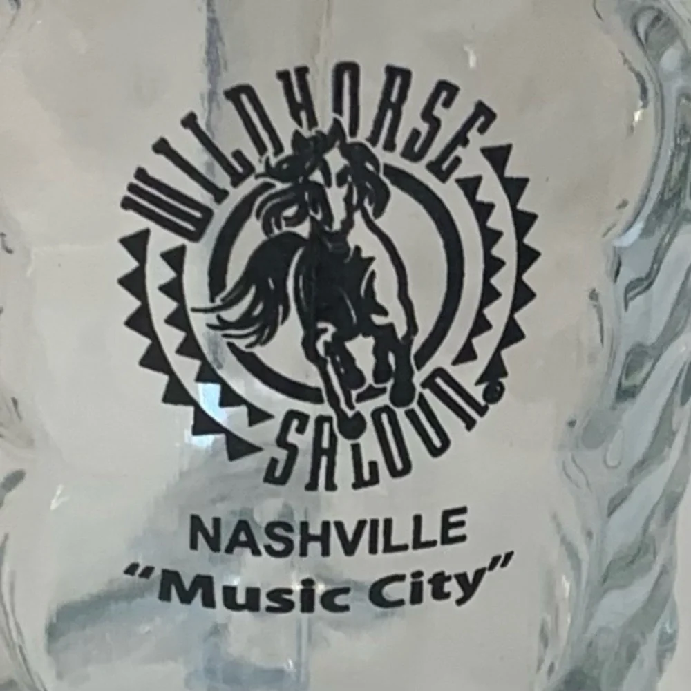 “Wildhorse Saloon” glass cowboy boot beer mug.